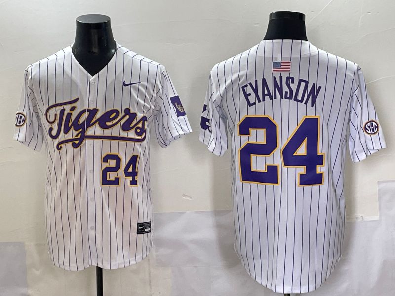 Men 2025 LSU Tigers #24 Eyanson White Stripe Nike Joint Name Nike NCAA Jersey style 6